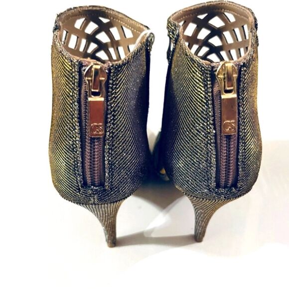 Glitter Caged Bootie Heel Iridescent Gold & Silver Gold Zipper Backs US 6 - Picture 4 of 8